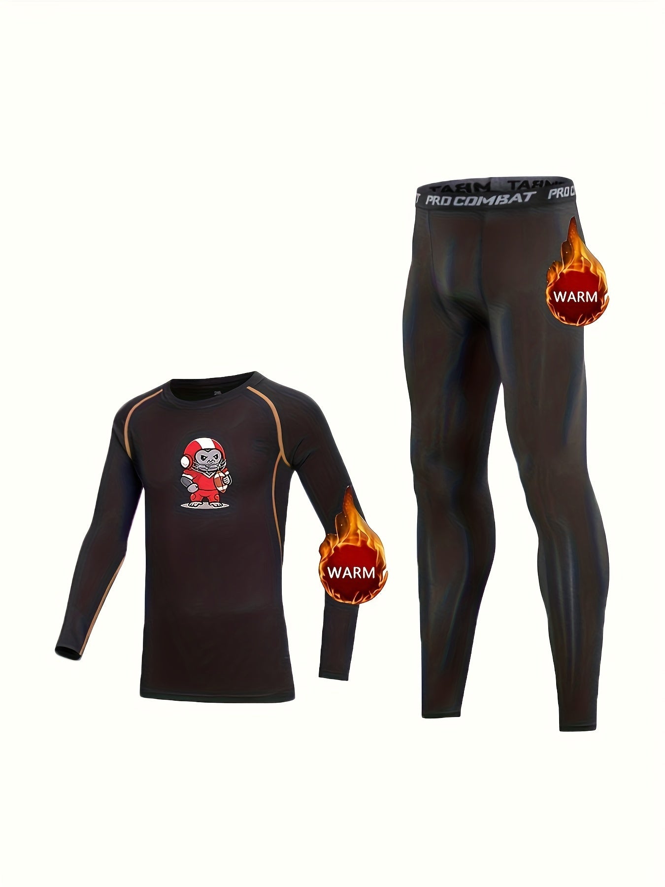 2pcs Toddler Fleece Compression Sets Rugby Player Print Pullover Mat