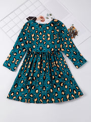 Leopard Print Long Sleeve Princess Dress for Girls
