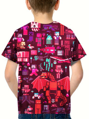 Kids 3D Print Casual T-shirt Building My Wonderful World Tees Top