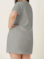  Leopard Heart Print Short Sleeve Round Neck Sleep Dress