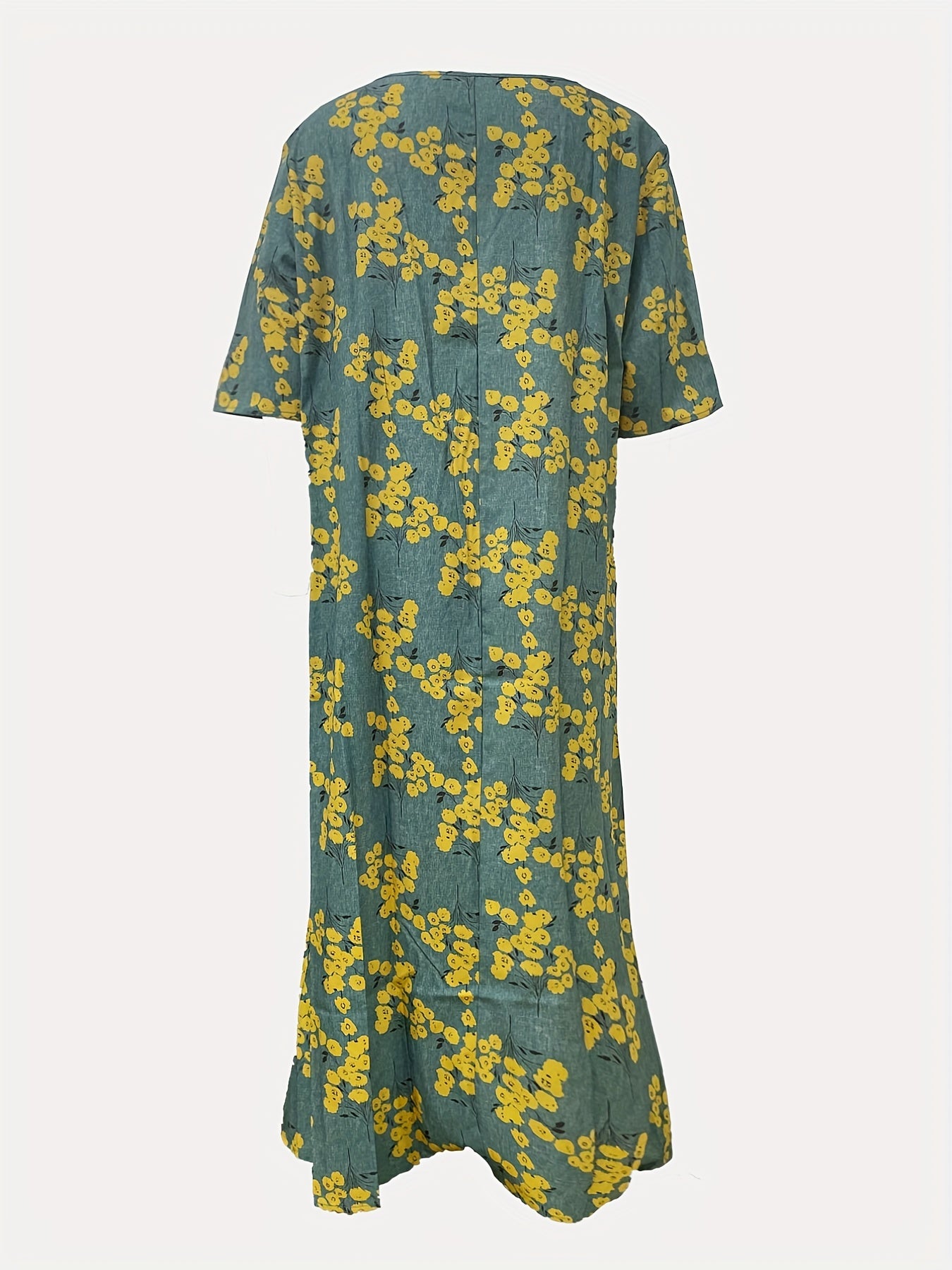  Floral Print V Neck Maxi Pleated Dress