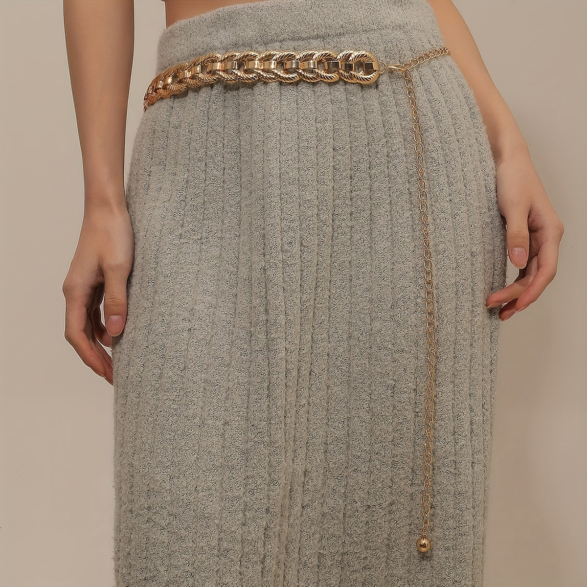 Threaded Ring Waist Chain Single Layer Golden Metal Chain Belt