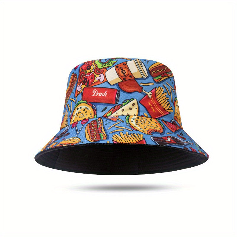 Coke Print Reversible Bucket Hat Lightweight Sunscreen Casual Fisherman Cap