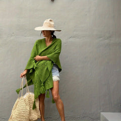Ribbed Knitted Tassel Shawl Windproof Wrap Poncho Boho Cloak Sweater