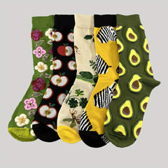 5 Pairs Cute Animal & Fruit Print Mid Tube Socks Women's Stockings