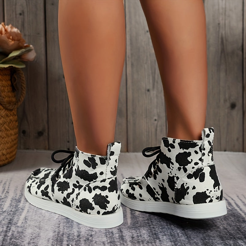Women's Cow Pattern Slip On Canvas Shoes Lightweight Casual Outdoor Shoes