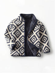 Boys Plaid Printed Warm Zipper Jacket
