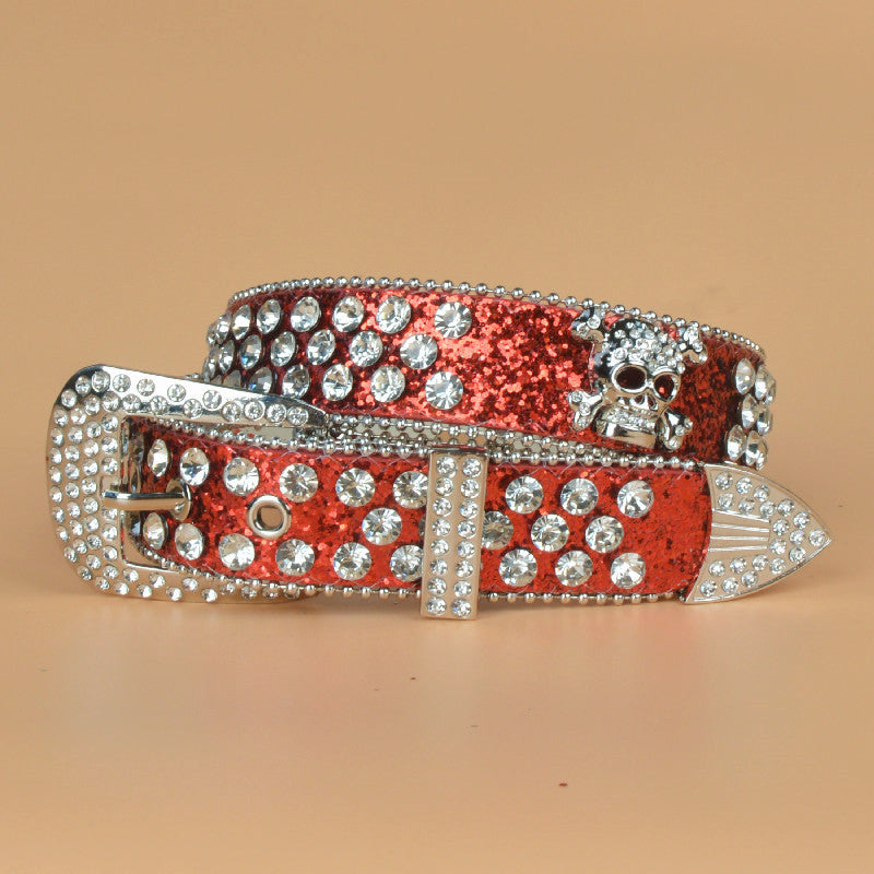 Rhinestone Skull Belt With Bling Stones For Couple