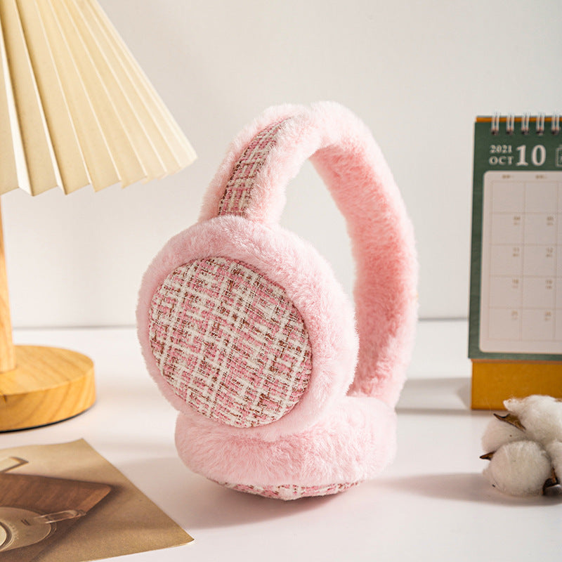 Ultra Soft Plush Foldable Earmuffs - Pastel Pink Beige Brown - Unisex