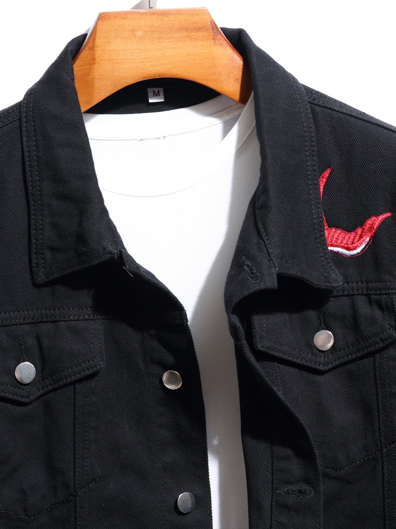 Men's Rose And Birds Embroidered Denim Jacket