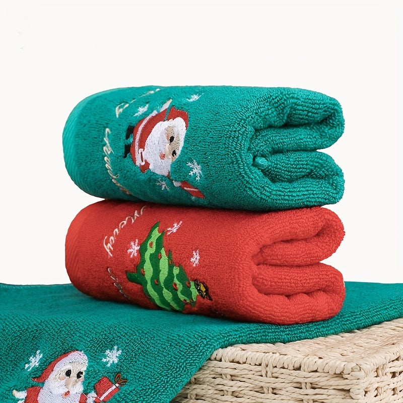 2pcs Christmas Embroidered Hand Towel Soft Face Towel for Bathroom