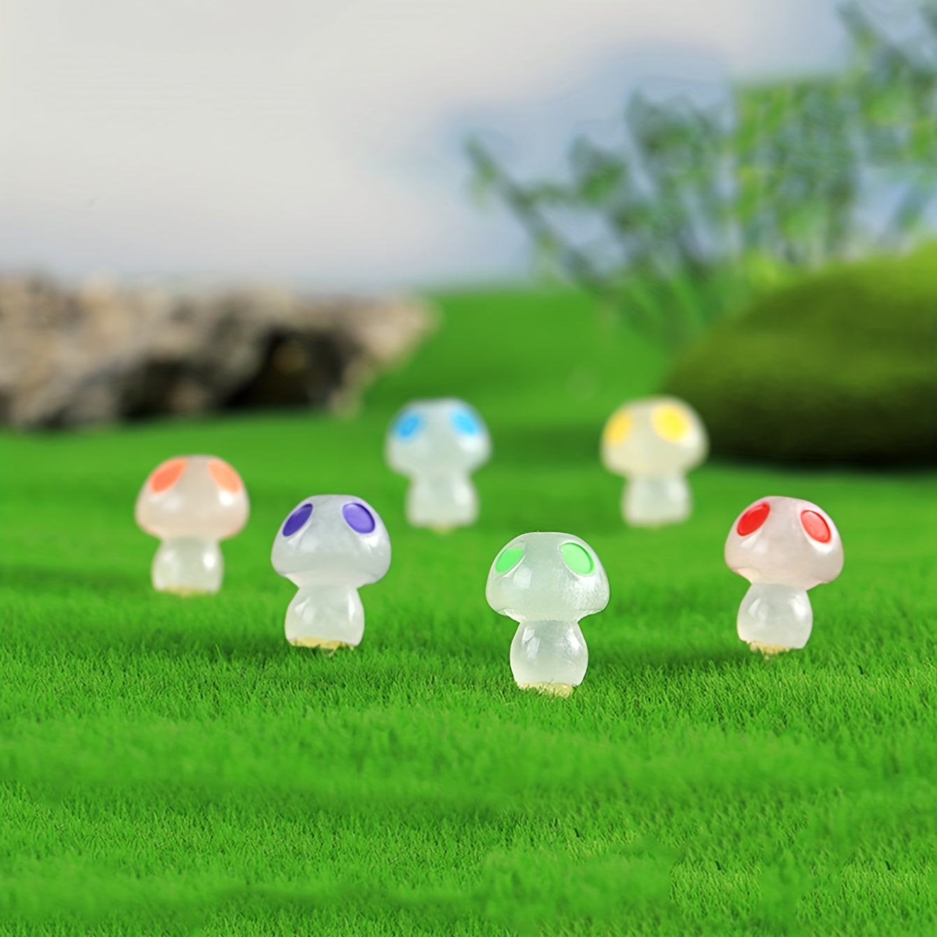 10pcs Luminous Mushroom Micro Landscape Ornament for DIY Outdoor Decor
