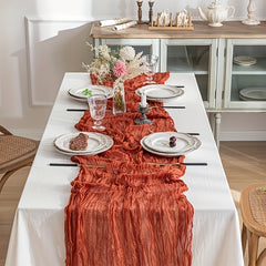 Polyester Table Runner Vintage Crinkle Cloth Green Balinese Pleated