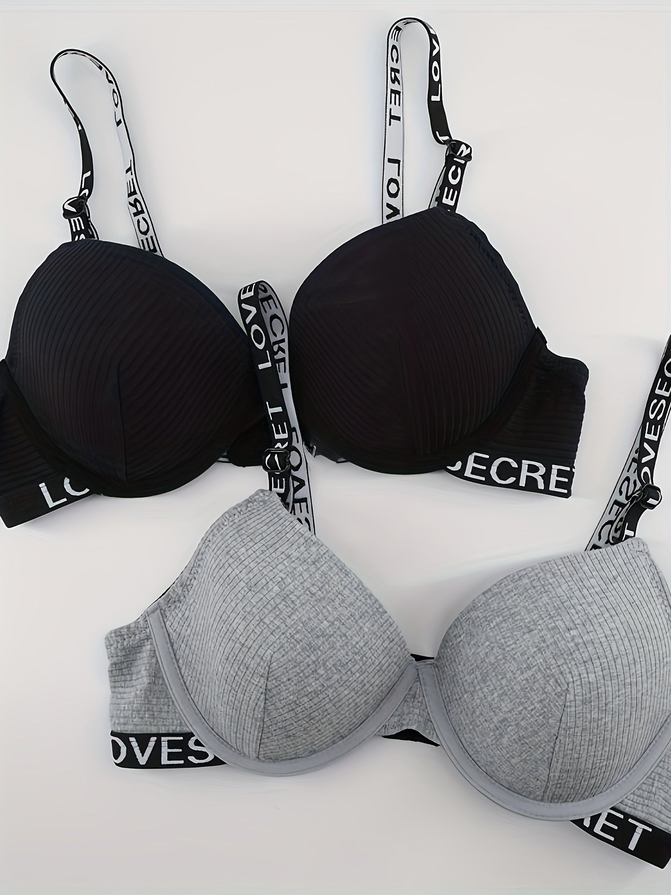 2pcs Letter Straps Push Up Bras Women's Lingerie