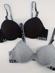 2pcs Letter Straps Push Up Bras Women's Lingerie