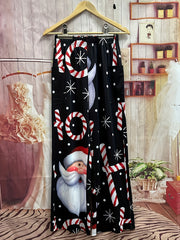  Santa & Snowflake Print Wide Leg Pants