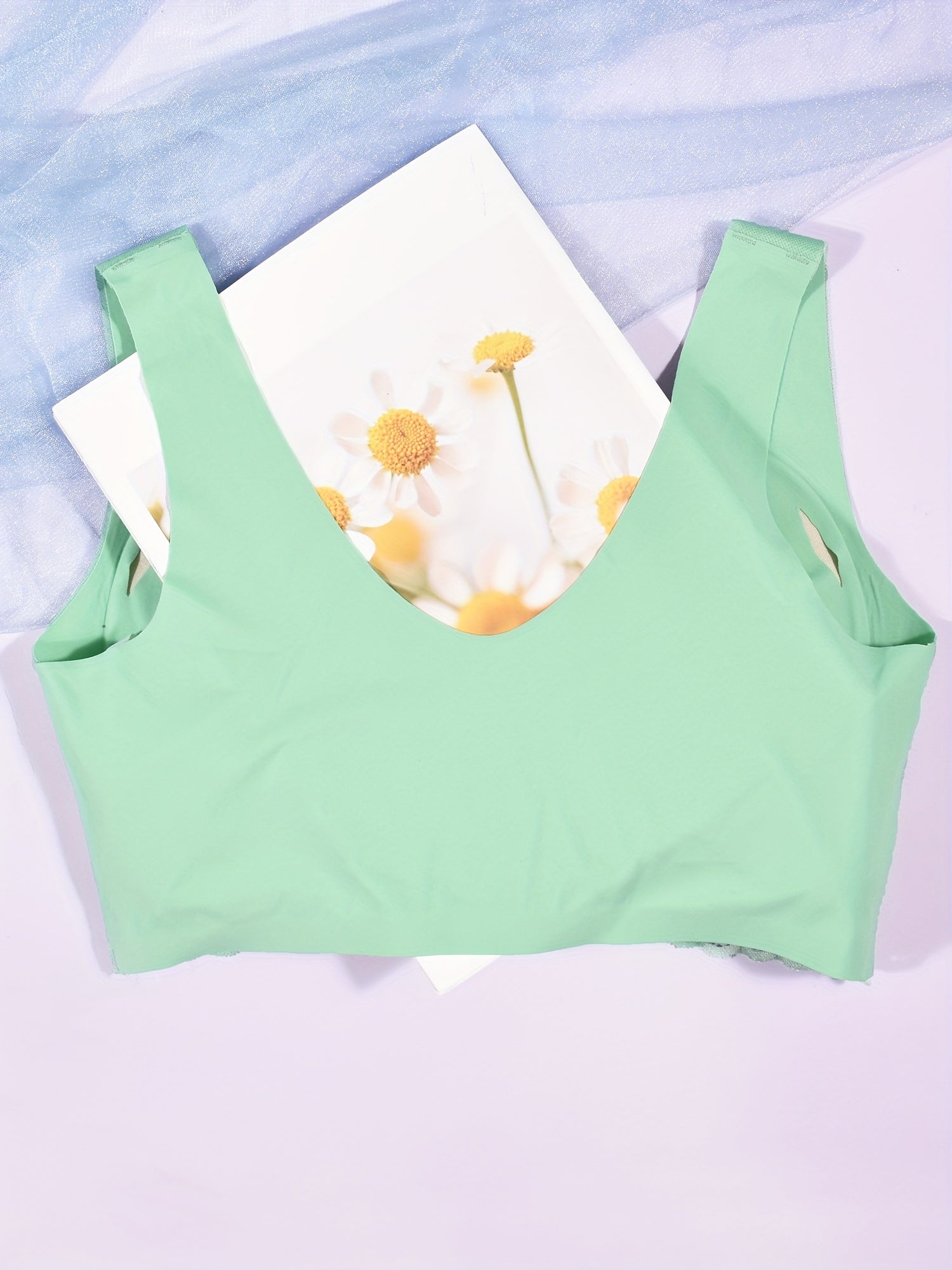 Plus Size Women's Feather Lace Trim Wireless Lift Bralette