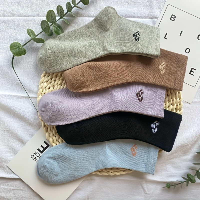 5 Pairs Heart Print Socks Breathable Mid Tube Women's Stockings