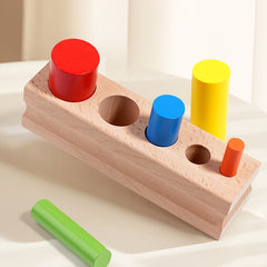 Wooden Block Base Set with 5 Colored Cylinders Educational Toy