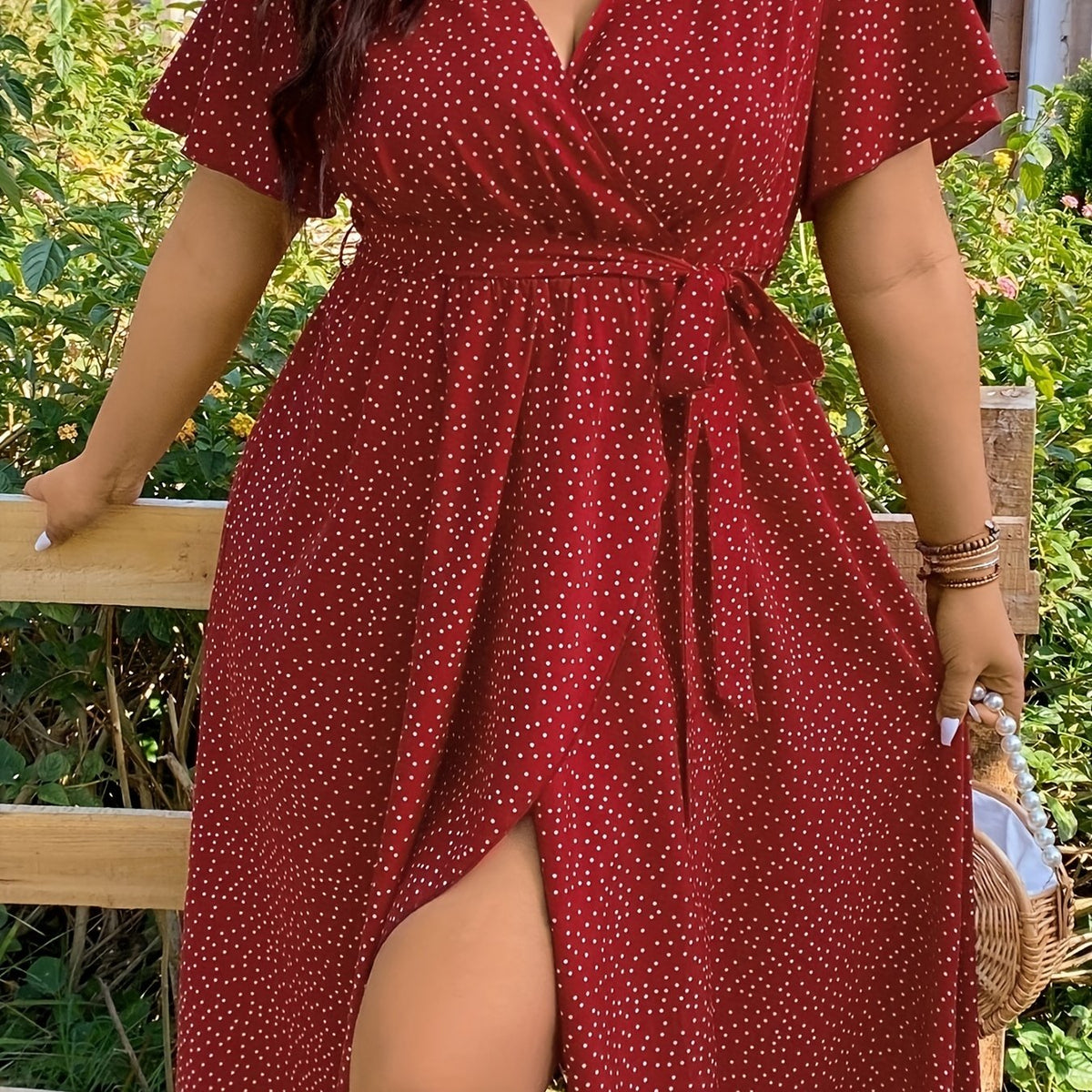  Polka Dot Wrap Dress with Belt