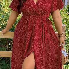  Polka Dot Wrap Dress with Belt