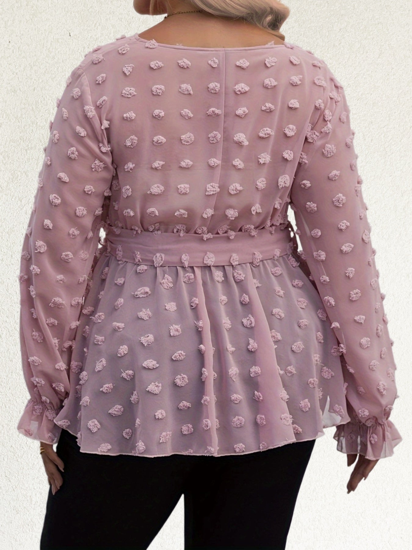  Deep V Neck Flounce Sleeve Blouse