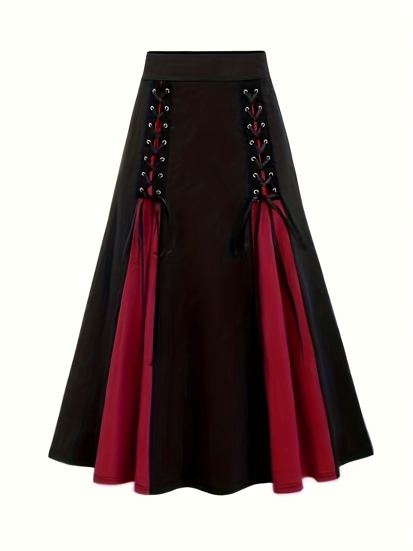  Colorblock Grommet Lace Up A-line Skirt