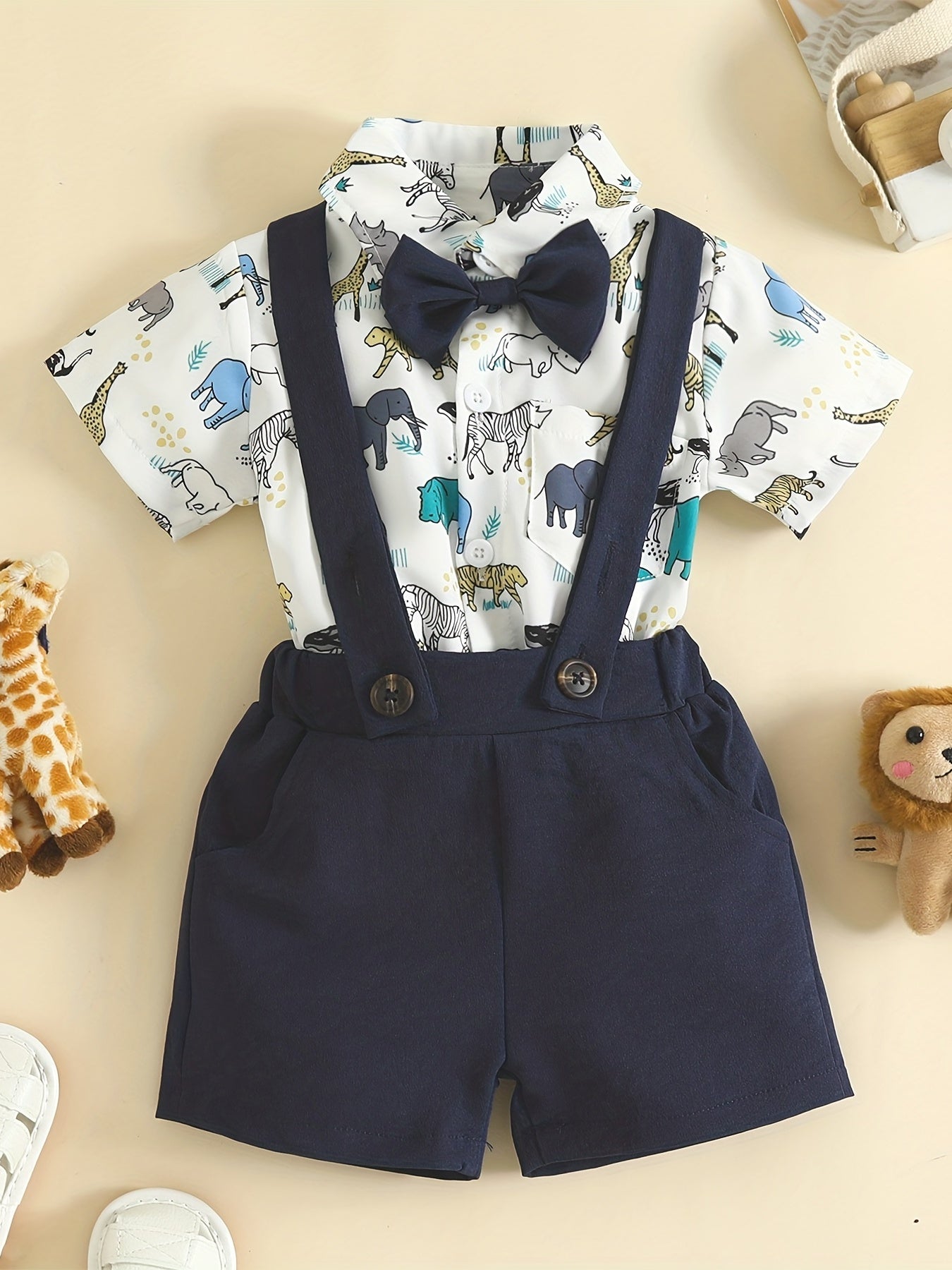 Baby Boys Animal Graphic Onesie & Suspender Shorts Set