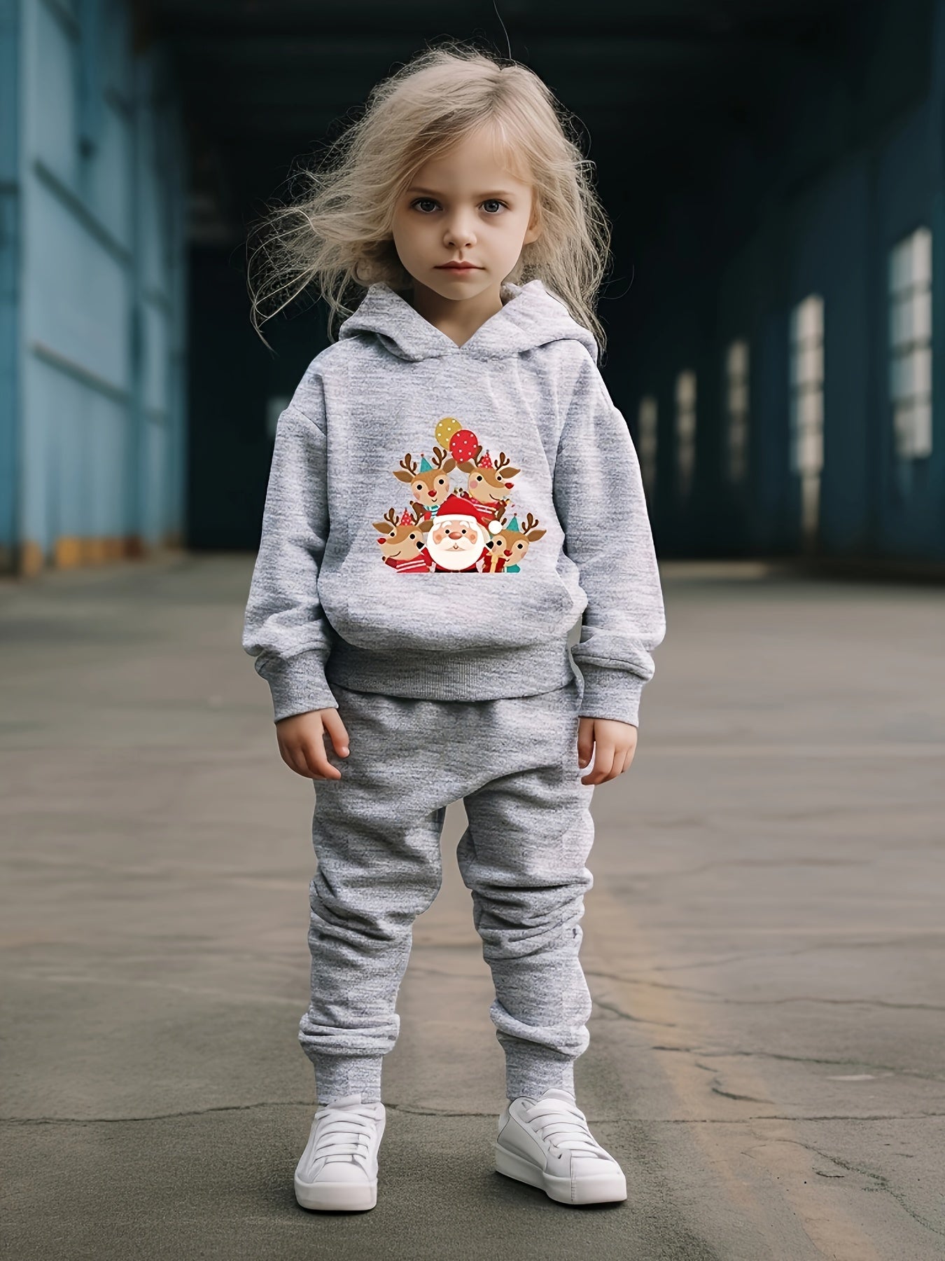 Reindeer Crew & Santa Print Kids Outfit Set for Christmas