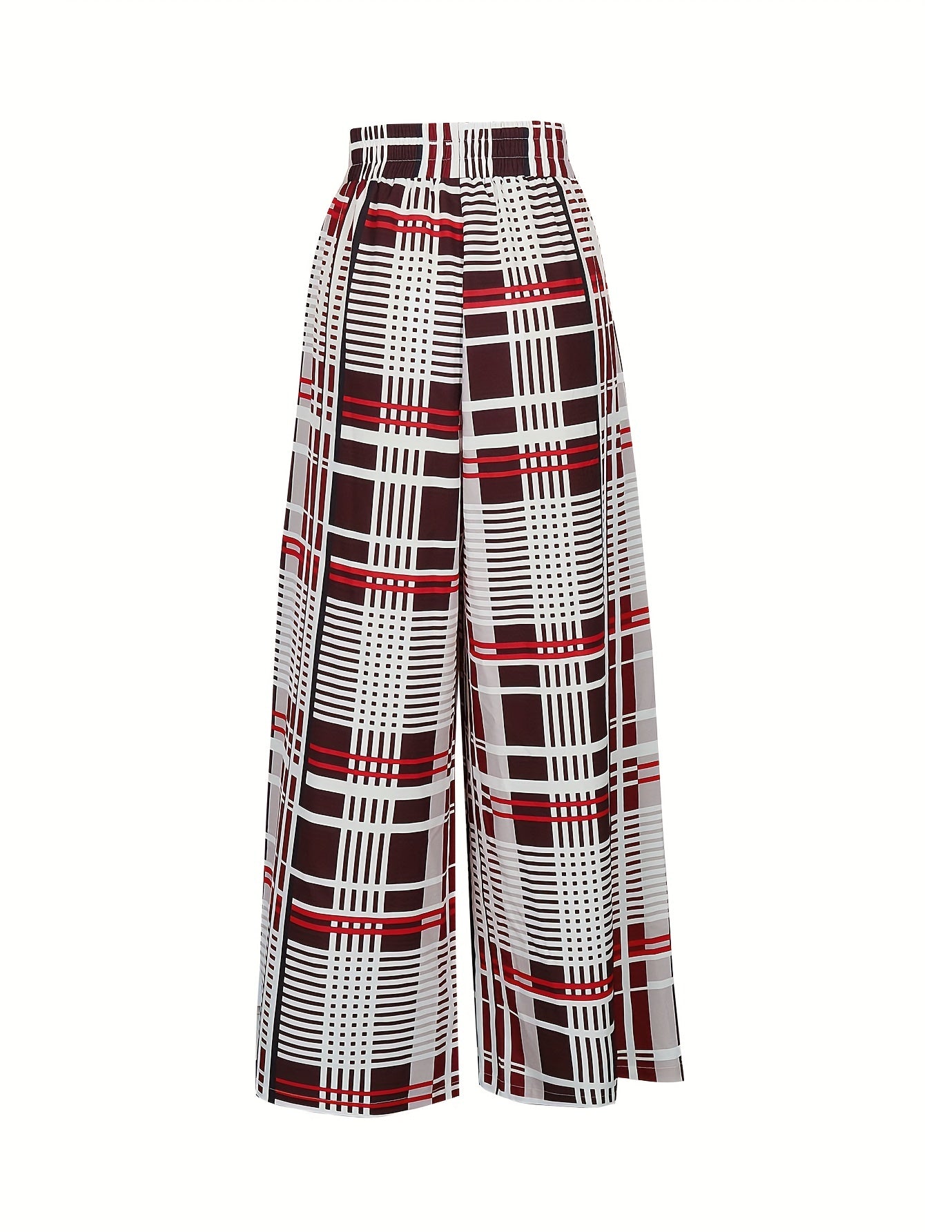 Women's Plus Plaid Wide Leg Pants High Rise Elastic Waist