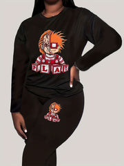  Halloween Cartoon Print Top & Leggings Set