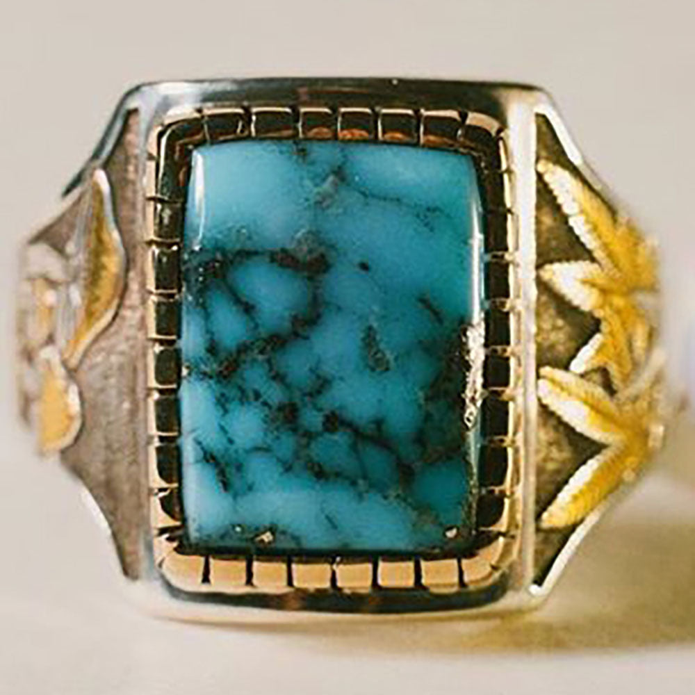 Men's Retro Colored Mushroom Turquoise Square Ring