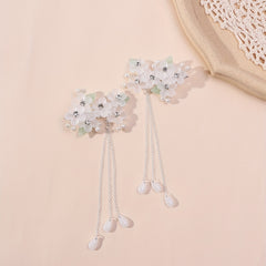 Crystal Flower Hair Clip Chain Tassel Rhinestone Faux Pearl Hair Clip