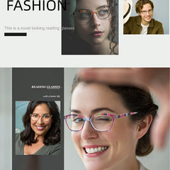 Women Reading Glasses Colorful Pattern Cat Eye Lightweight Flexible Spring Hinge