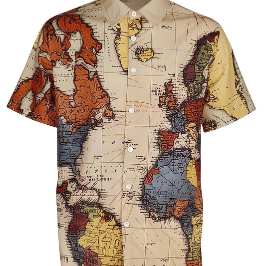 Map Print Men's Casual Short Sleeve Shirt - Summer Vacation Resort Top