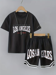 Boys 2pcs T shirt & Shorts Set Crew Neck Tee Top Casual Kids Clothes Summer