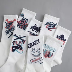 8 Pairs Funny Letter Graffiti Socks Women's Mid Tube Stockings