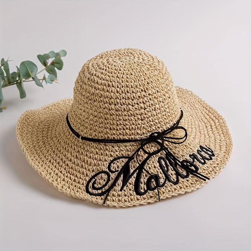 Vintage Letter Embroidery Sun Hat Straw Hats for Women