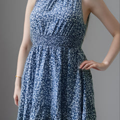  Ditsy Print High Neck Mini Dress