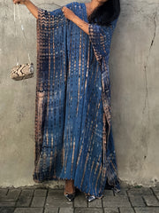  Boho Cover Up Tie Dye Striped Bat Sleeve V Neck Split Max