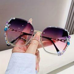 Rhinestone Rimless Sunglasses Gradient Shades UV400