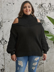  Cold Shoulder Jacquard Sweater Women's Plus Casual Knitwear Tops
