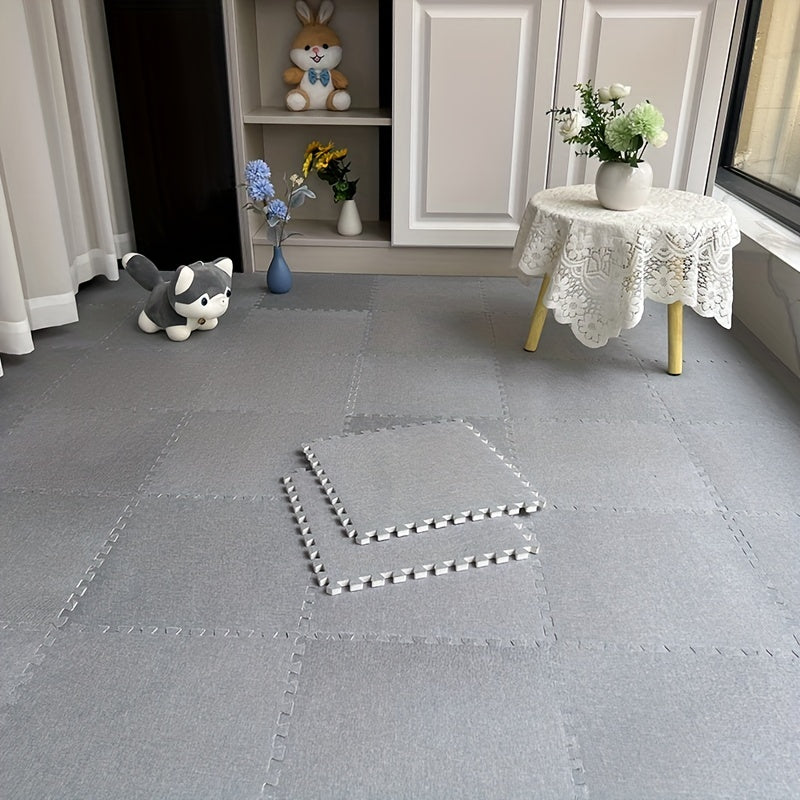 10pcs Linen Puzzle Floor Mat Bay Window Seat Mat Interlocking Carpet Cushion