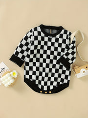 Baby Romper Stylish Chessboard Triangle Jumpsuit Combination Set