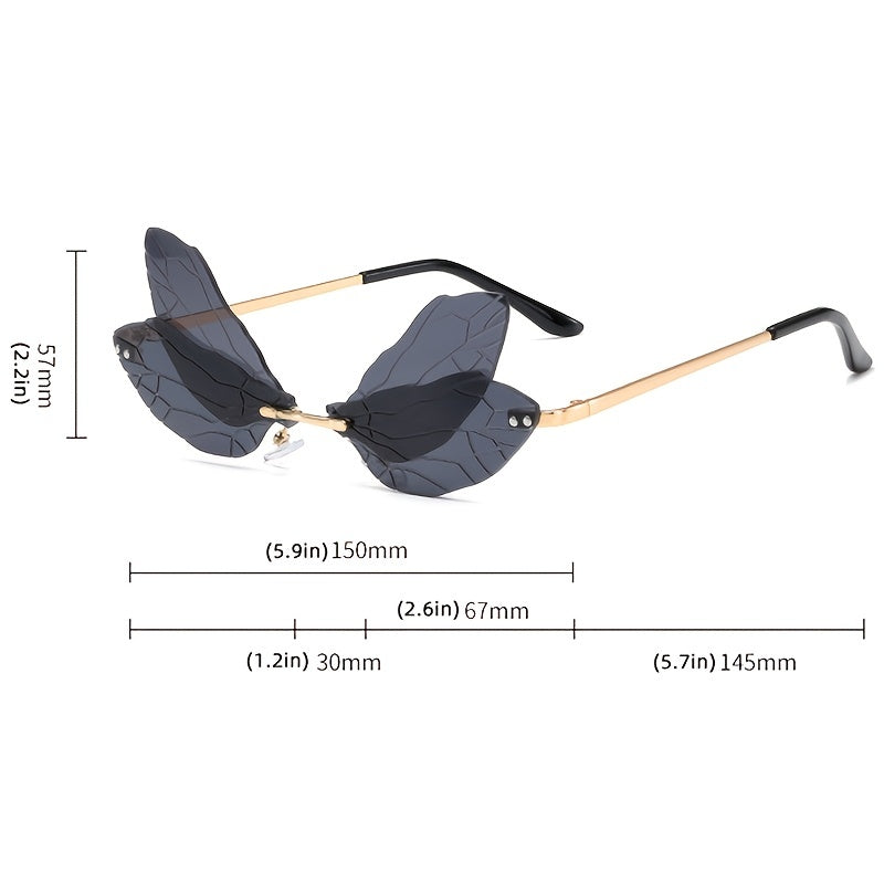 Dragonfly Wing Sunglasses Rimless Irregular Party Eyewear For Women Unisex