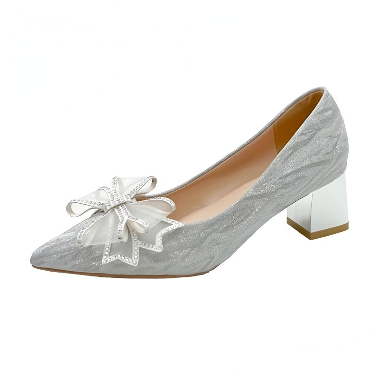 Sparkly Bow Tie High Heel Pumps Wedding Shoes