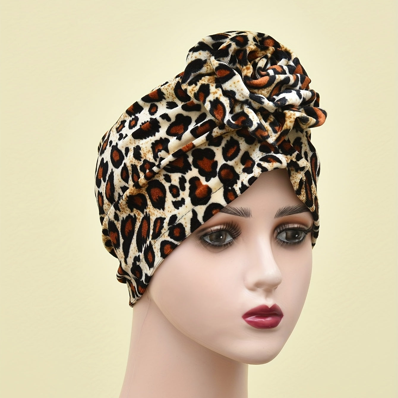Leopard Print Turban Cap Flower Head Wrap Lightweight Bonnet Women Ramadan Hijab