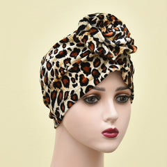 Leopard Print Turban Cap Flower Head Wrap Lightweight Bonnet Women Ramadan Hijab