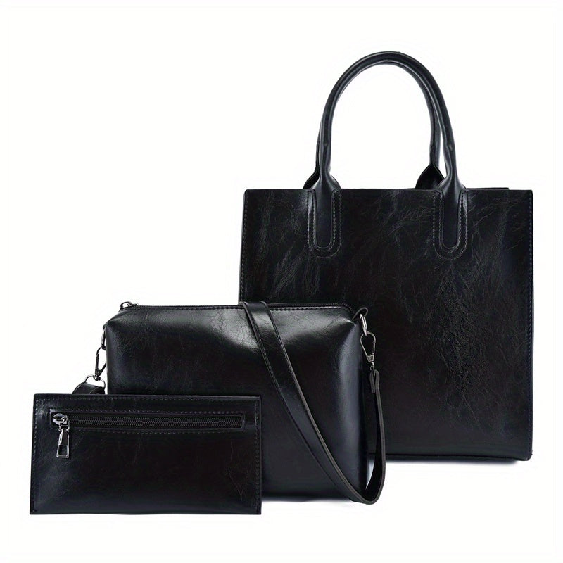 Vintage Tote Bag Set Faux Leather Handbags Crossbody Bag & Coin Purse