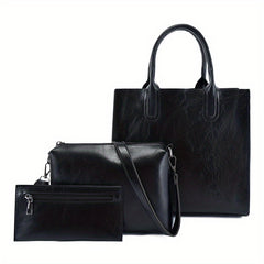 Vintage Tote Bag Set Faux Leather Handbags Crossbody Bag & Coin Purse